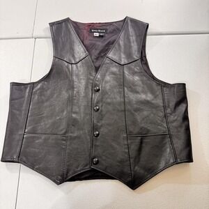 Vtg‎ USA Steer Brand Men's XL Genuine Leather Vest Black Motorcycle Biker Vest